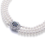 Akoya pearl necklace, alexandrite, white diamond and white gold
