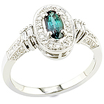 Alexandrite ,white diamond and white gold ring.