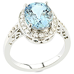 Aquamarine and white diamond gold ring