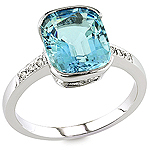 Aquamarine,white diamond adn white gold ring.
