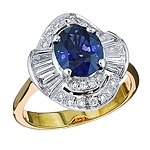 Blue sapphire and white diamond gold ring.