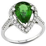 Chrome tourmaline and white diamond gold ring.