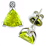 Chrysoberyl,white diamond and whtle gold earrings.