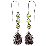 Dinosaur bone and mali garnet silver earrings.