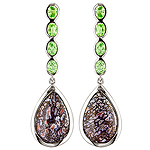 Dinosaur bone and tsavorite silver earrings.