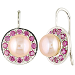 Fresh water pearl ,rhodolite and silver earrings