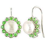 Fresh water pearl ,tsavorite and silver earrings