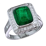 Green emerald and white diamond platinum ring