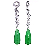 Green jade and white diamond gold earrings