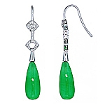 Green jade and white diamond gold earrings
