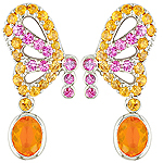 Opal, sapphire, spessartite and silver earrings