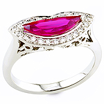 Pink ruby ,white diamond and white gold ring.