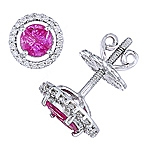 Pink sapphire and white diamond gold stud earrings.