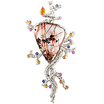 Quartz, sapphire, spessartite, and silver pendant