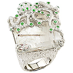 Quartz, tsavorite and silver ring.