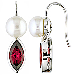 Rhodolite,pearl and silver earrings.