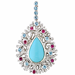 Turquoise,aquamarine,rhodolite and silver pendant