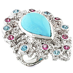 Turquoise,zircon,rhodolite and silver ring.
