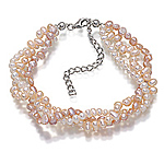 White and pink pearl triple strand twined bracelet.