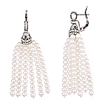 White pearl and white diamond gold earrings