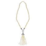 White pearl and white diamond gold matinee necklace