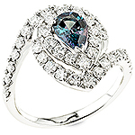 Alexandrite,white diamond and white gold ring.