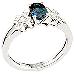 Alexandrite ,white diamond and white gold ring.