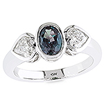 Alexandrite ,white diamond and white gold ring.