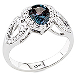 Alexandrite ,white diamond and white gold ring.