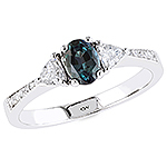 Alexandrite , white diamond and white gold ring.