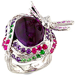 Amethyst, sapphire, ruby, tsavorite and silver ring.