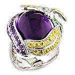 Amethyst, tsavorite, sapphire and silver ring.