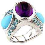 Amethyst,turquoise,zircon and silver ring.