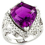 Amethyst,white diamond and white gold ring