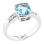 Aquamarine,white diamond and white gold ring.