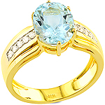 Aquamarine ,white diamond and yellow gold ring.