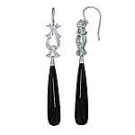 Black onyx and white diamond gold earrings