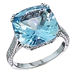 Blue aquamarine and white diamond gold ring.