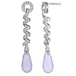 Blue chalcedony and white diamond gold earrings