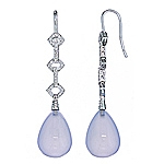 Blue chalcedony and white diamond gold earrings