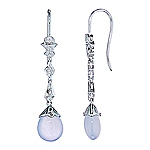 Blue chalcedony and white diamond gold earrings