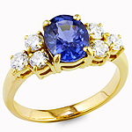 Blue sapphire and white diamond gold ring.