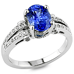 Blue sapphire and white diamond platinum ring.