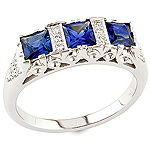 Blue sapphire, white diamond and white gold ring.