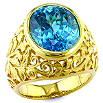 Blue zircon and yellow gold ring.