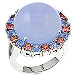 Chalcedony,sapphire,malaia garnet and silver ring.