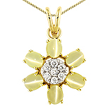 Chrysoberyl cats eye,white diamond and gold pendant.