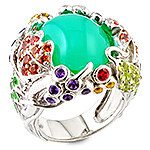 Chrysoprase, peridot, amethyst, sapphire, tsavorite and silver ring.