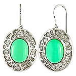 Chrysoprase,white sapphire and silver earrings.