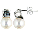 Color change garnet,akoya pearl,diamond and white gold earrings.